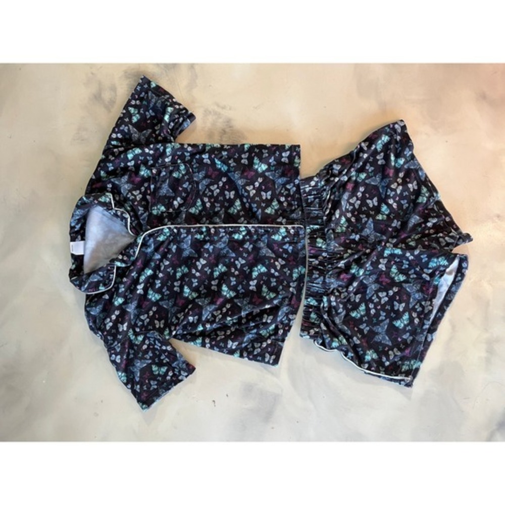Art Class Kids Butterfly Print Pajama Set Black Teal XL 14 Short Sleeve Shorts
